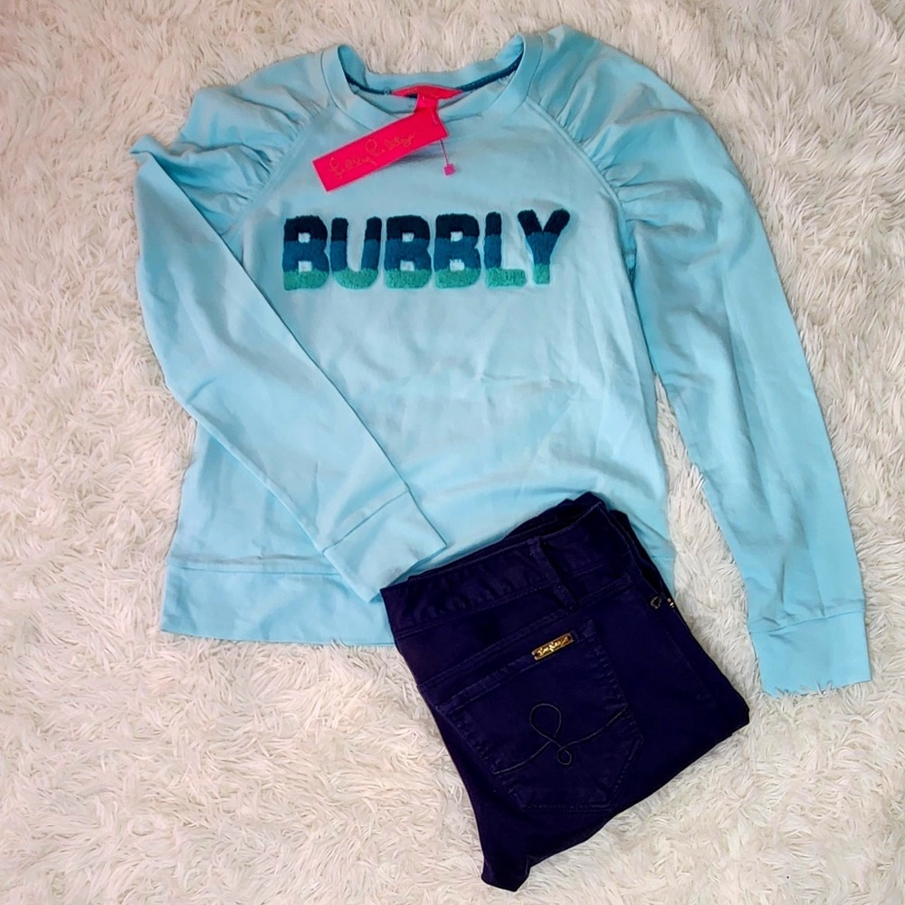 NWT Lilly Pulitzer Aldean Sweatshirt "Bubbly Block Letters"